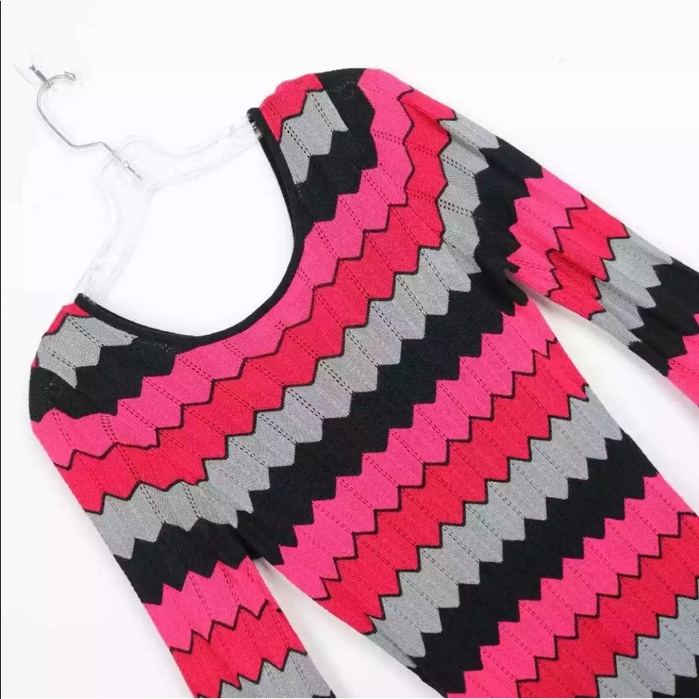 Jonathan Martin ZIG ZAG Chevron Dress Barbie Pink Black - Picture 2 of 6